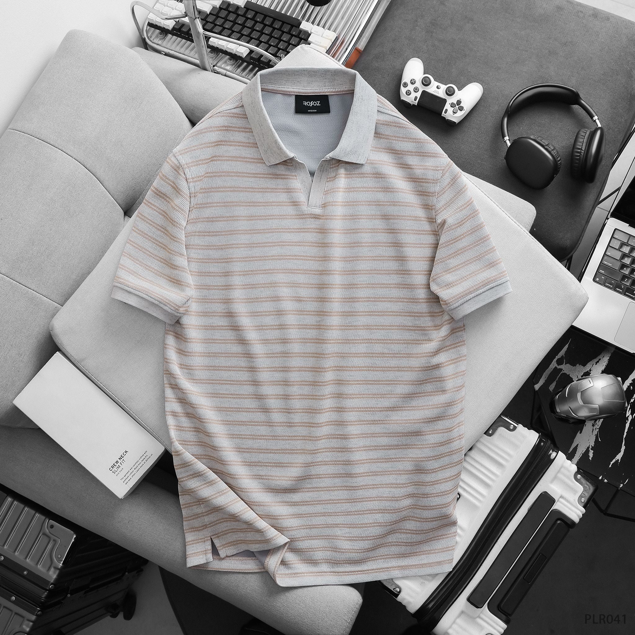  Áo polo V neck Horizontal stripe - 041 