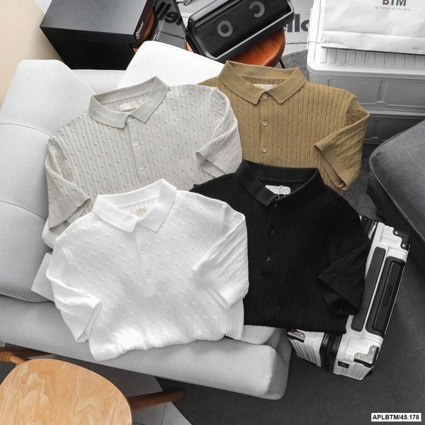  Áo polo cable knit cotton BTM 