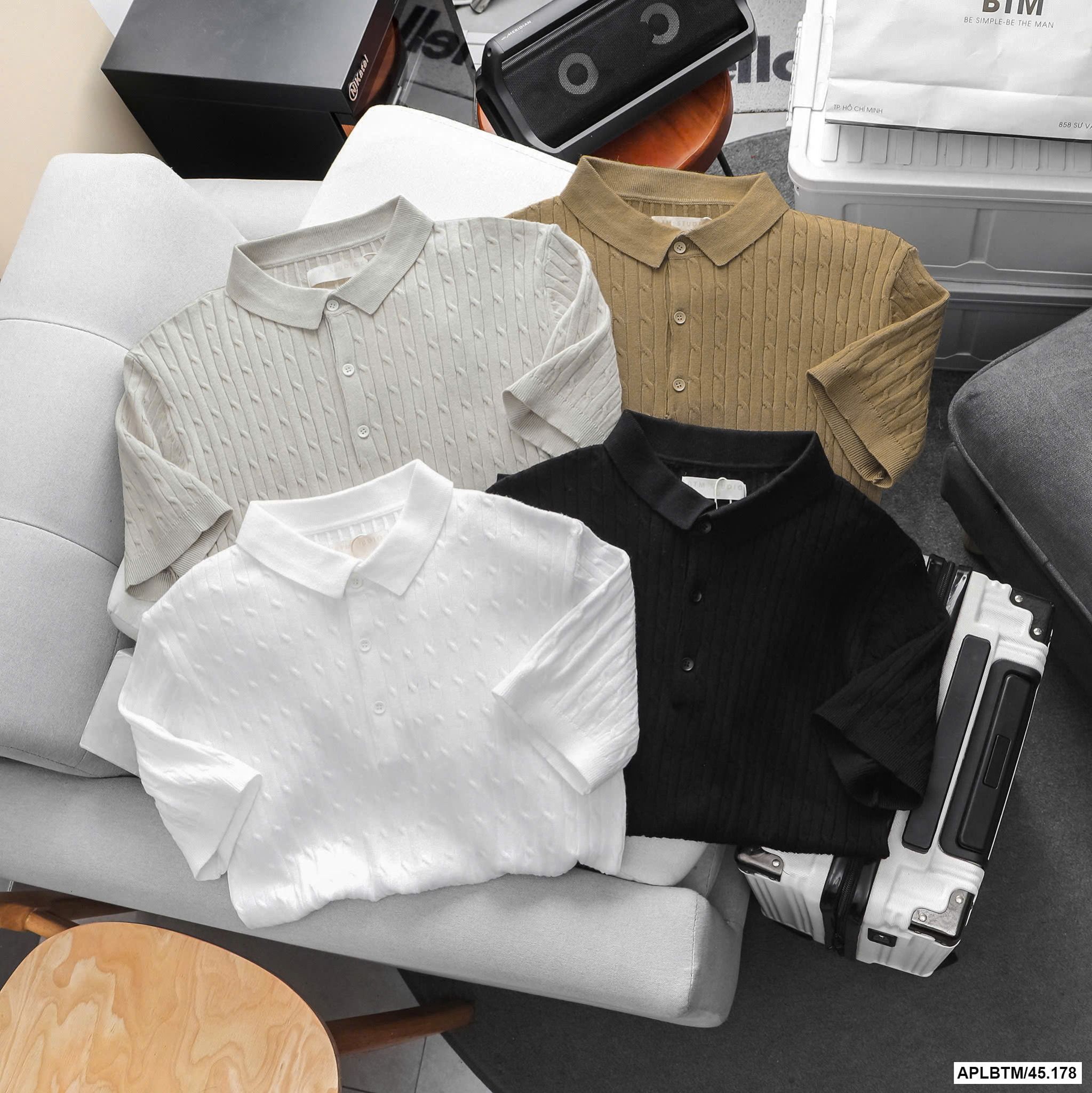 Áo polo cable knit cotton BTM 