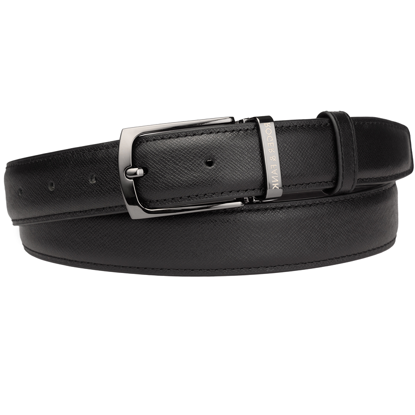 Thắt lưng da 2 mặt đen & xanh 3.0cm - RB247