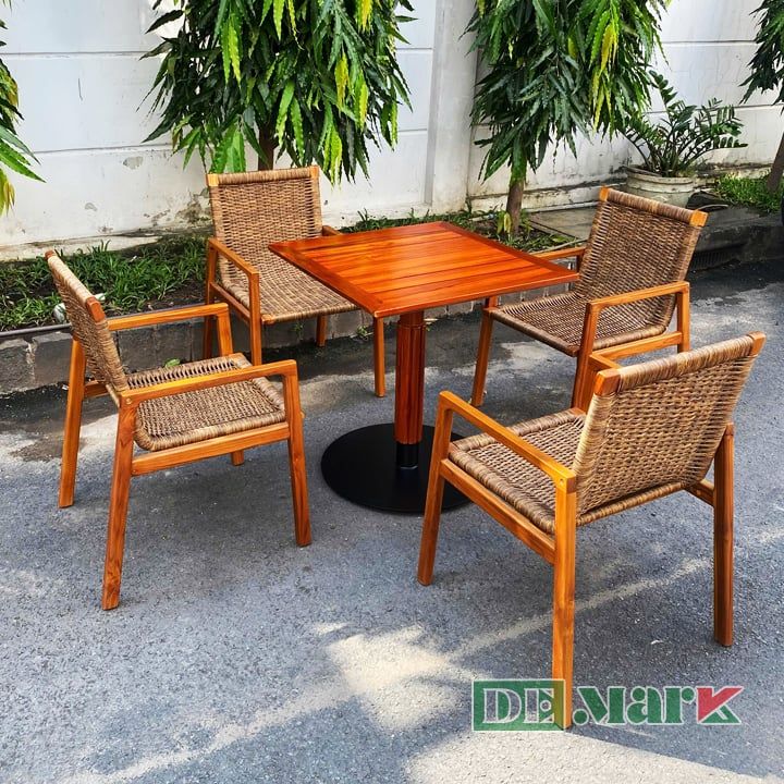 Bàn Ghế Giả Mây Kết Hợp Gỗ Teak WOSSS-07-WOSBF-10