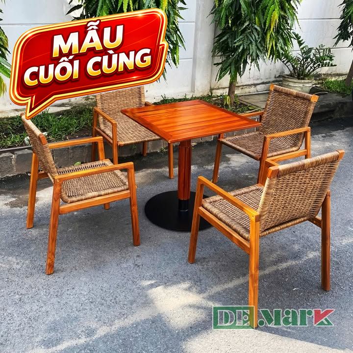 Bàn Ghế Giả Mây Kết Hợp Gỗ Teak WOSSS-07-WOSBF-10