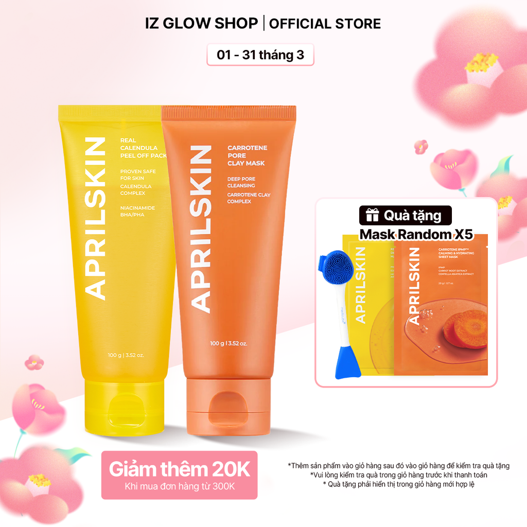  Set chăm sóc ban đêm se khít lỗ chân lông và tẩy tế bào chết APRILSKIN (Mặt nạ lột + Mặt nạ đất sét) 