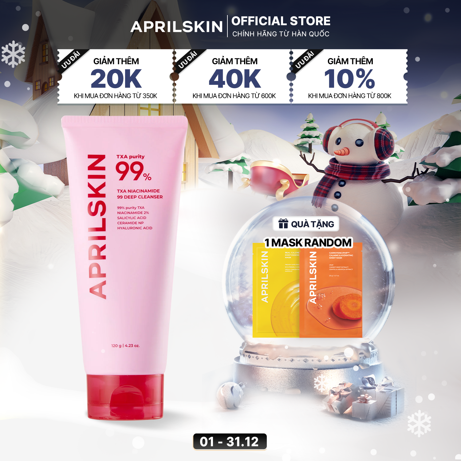 Sữa rửa mặt TXA NIACINAMIDE 99 DEEP CLEANSER 120g