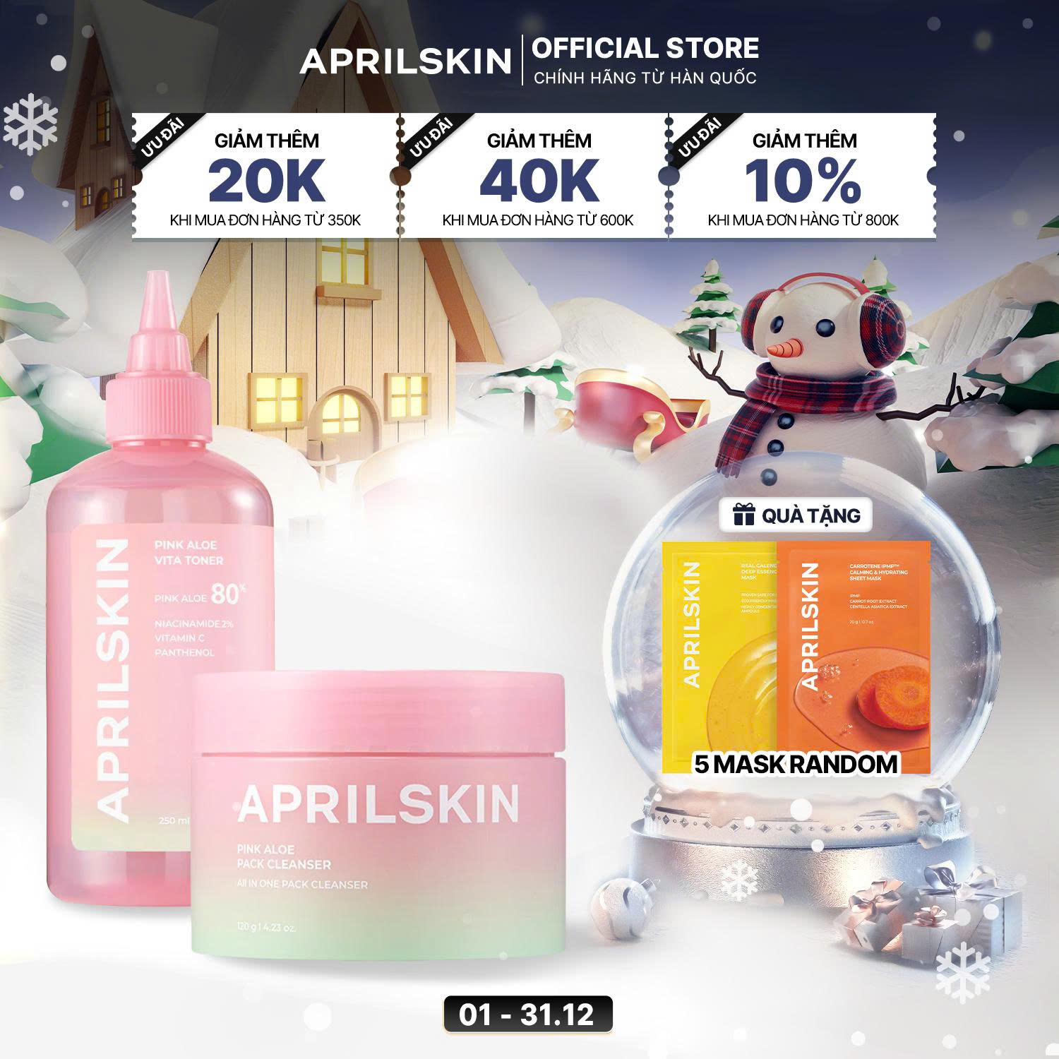 Set Pink Aloe (Kem rửa mặt Aloe Toner Aloe)