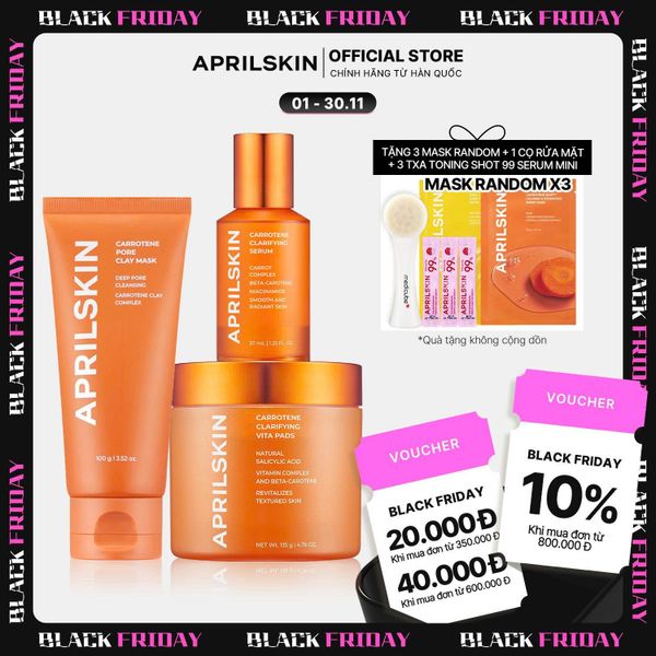  Set 3 Bước cho da dầu mụn ( mask đất sét + Toner pad+ serum carot) 