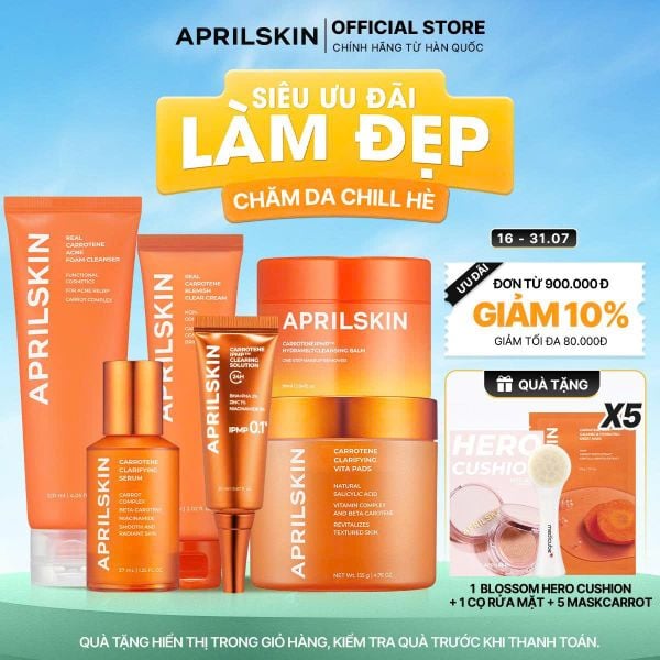  Set Carrot Full 6 món ( Sáp tẩy trang Carrot Balm+ SRM Carrot+ Toner Pad Carrot+ Serum Carrot+ Kem Carrot+ Kem IPMP Solution)* 