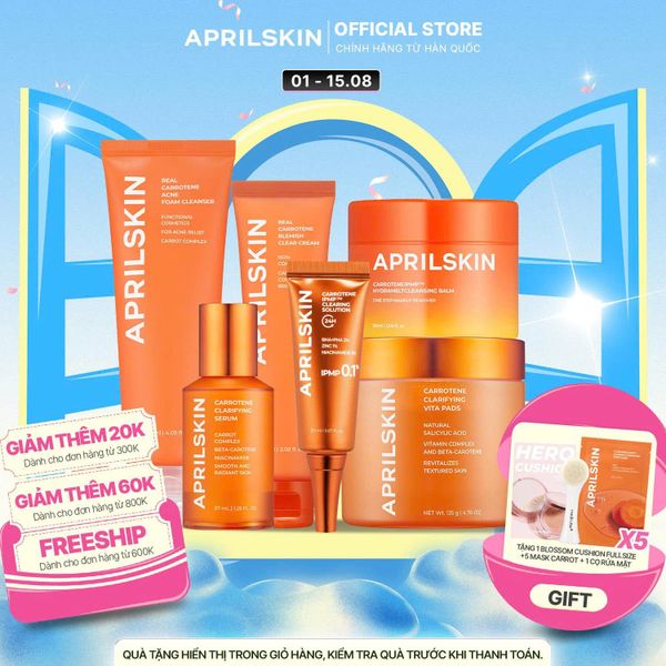  Set Carrot Full 6 món ( Sáp tẩy trang Carrot Balm+ SRM Carrot+ Toner Pad Carrot+ Serum Carrot+ Kem Carrot+ Kem IPMP Solution)* 