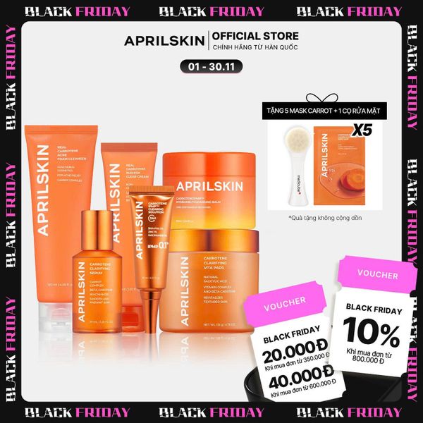  Set Carrot Full 6 món ( Sáp tẩy trang Carrot Balm+ SRM Carrot+ Toner Pad Carrot+ Serum Carrot+ Kem Carrot+ Kem IPMP Solution)* 