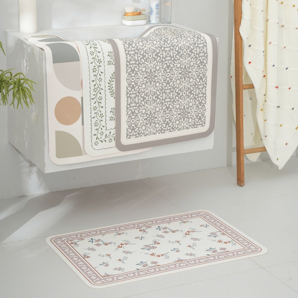  Thảm Nhà Tắm Hình Học Hoa Lá Cành Da Nappa Cao Cấp - BST Mùa Xuân Thảm Vintage 