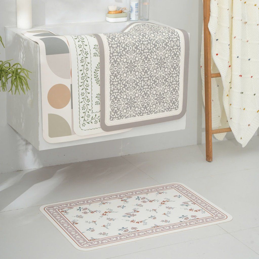  Thảm Nhà Tắm Hình Học Hoa Lá Cành Da Nappa Cao Cấp - BST Mùa Xuân Thảm Vintage 