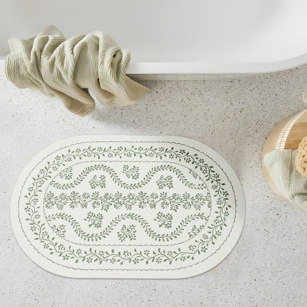  Thảm Nhà Tắm Hình Học Hoa Lá Cành Da Nappa Cao Cấp - BST Mùa Xuân Thảm Vintage 