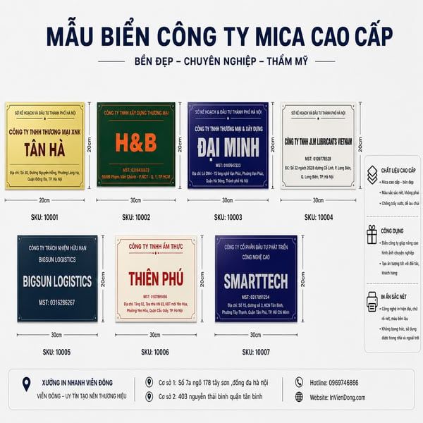 Biển Công Ty Mica Cao Cấp – Thiết Kế Đẹp, Gia Công Theo Yêu Cầu, Lấy Ngay Tại Hà Nội