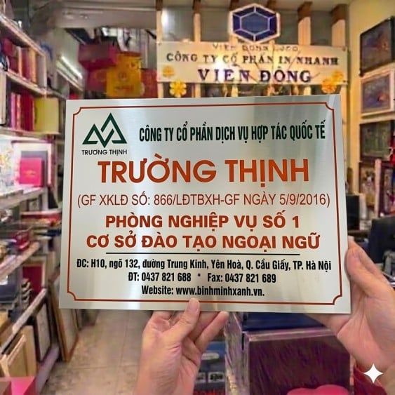 Biển công ty inox chữ nổi đẹp, độ bền cao