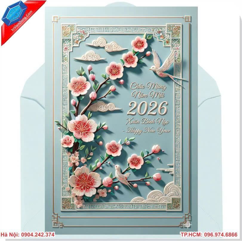 Thiệp Tết Bính Ngọ 2026 Hiện Đại - In nhanh tại Hà Nội