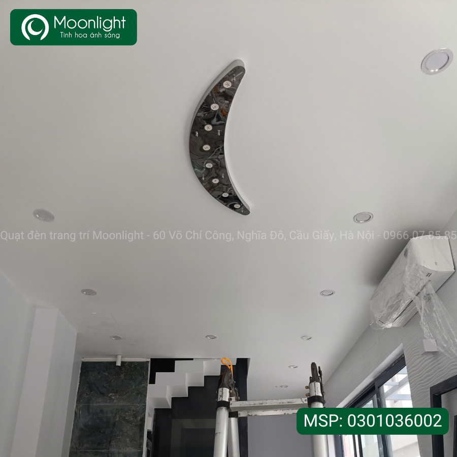 Đèn thả trang trí chất liệu thủy tinh 35 lá cải thảo HTK-079, led 3 màu mâm inox trắng hình bán nguyệt, 0301036002