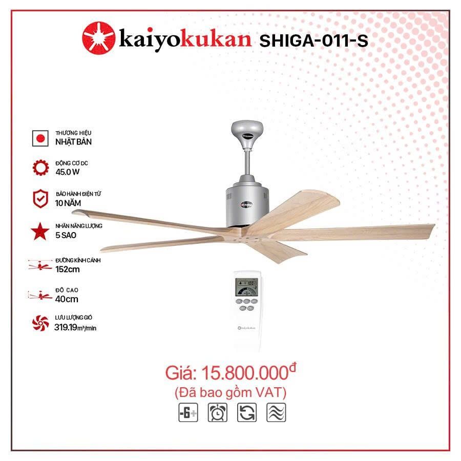 Quạt trần Nhật Bản Kaiyo Kukan 5 cánh D152cm 45W DC SHIGA 011 S