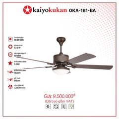 Quạt trần đèn Nhật Bản Kaiyo Kukan 5 cánh D152cm 52W DC OKA 181 BA