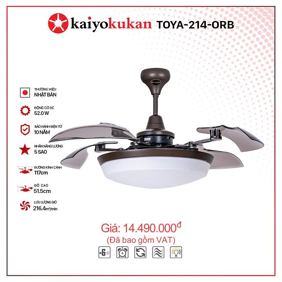 Quạt trần đèn thu cánh Nhật Bản Kaiyo Kukan 4 cánh D117cm 52W DC TOYA 214 ORB