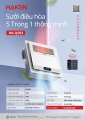 Quạt sưởi âm trần 5 trong 1 Haken (New) dùng điều khiển, KT 300x300x85, công suất 2600W, HK-QS03, 1105000602