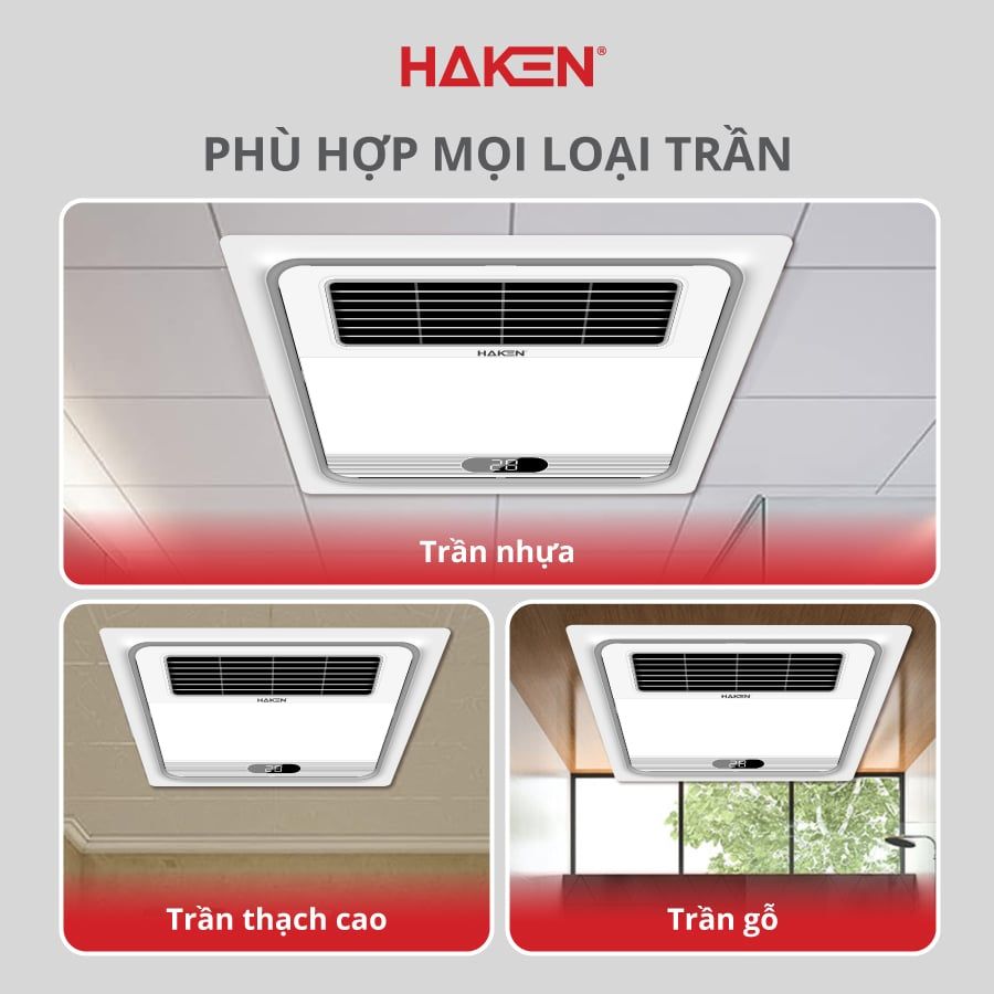 Quạt sưởi âm trần 5 trong 1 Haken (New) dùng điều khiển, KT 300x300x85, công suất 2600W, HK-QS03, 1105000602