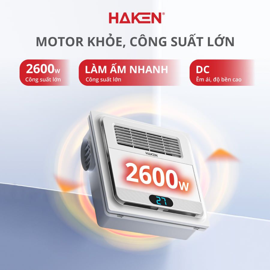 Quạt sưởi âm trần 5 trong 1 Haken (New) dùng điều khiển, KT 300x300x85, công suất 2600W, HK-QS03, 1105000602