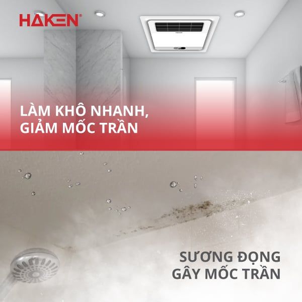 Quạt sưởi âm trần 5 trong 1 Haken (New) dùng điều khiển, KT 300x300x85, công suất 2600W, HK-QS03, 1105000602