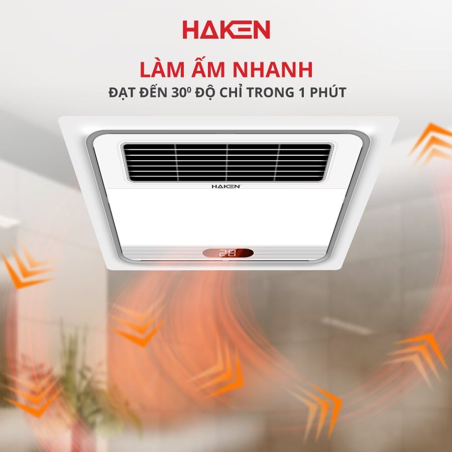 Quạt sưởi âm trần 5 trong 1 Haken (New) dùng điều khiển, KT 300x300x85, công suất 2600W, HK-QS03, 1105000602