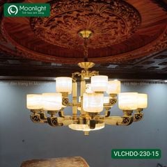 Đèn chùm đồng bát đá 15 tay 8882-15 VLCHDO-230-15, 0201023002