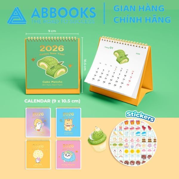 Lịch Để Bàn Mini 2026 – Meow Time, 12 Con Giáp, 12 Cung Hoàng Đạo, Duck Time, Cake Matcha Có Note Kèm Sticker Trang Trí Dễ Thương (9x10.5cm) – Bộ 5 Cuốn