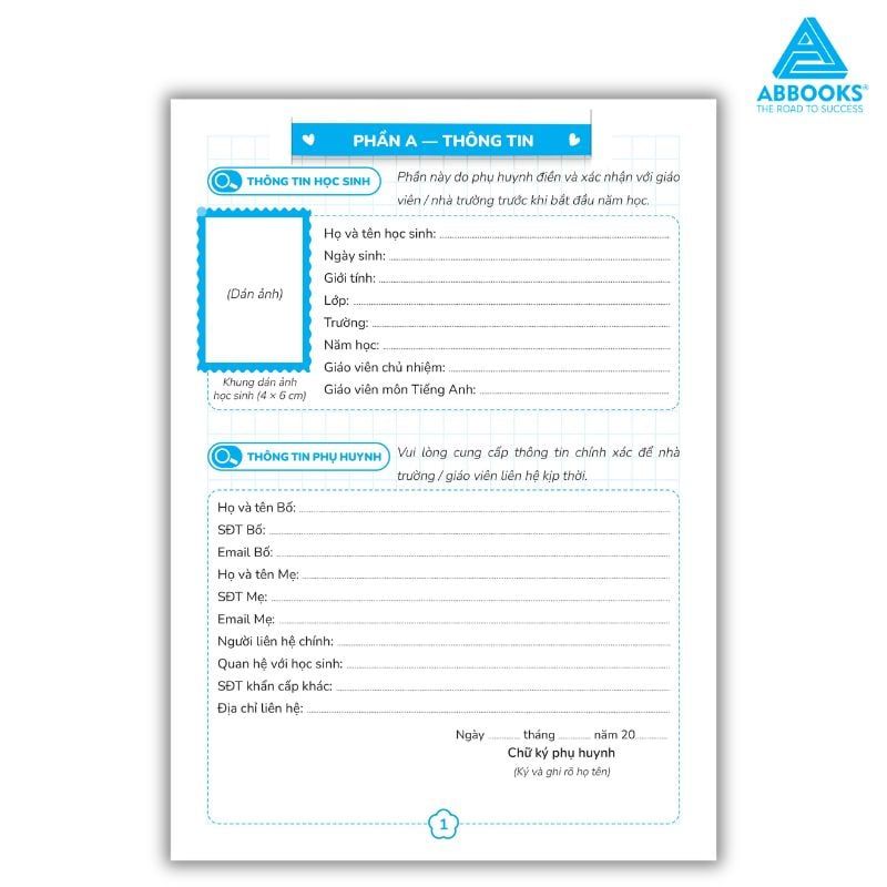 Sổ Theo Dõi Học Tập Tiếng Anh Lớp 1 Cho Bé Phối Hợp Phụ Huynh Giáo Viên ABBOOKS