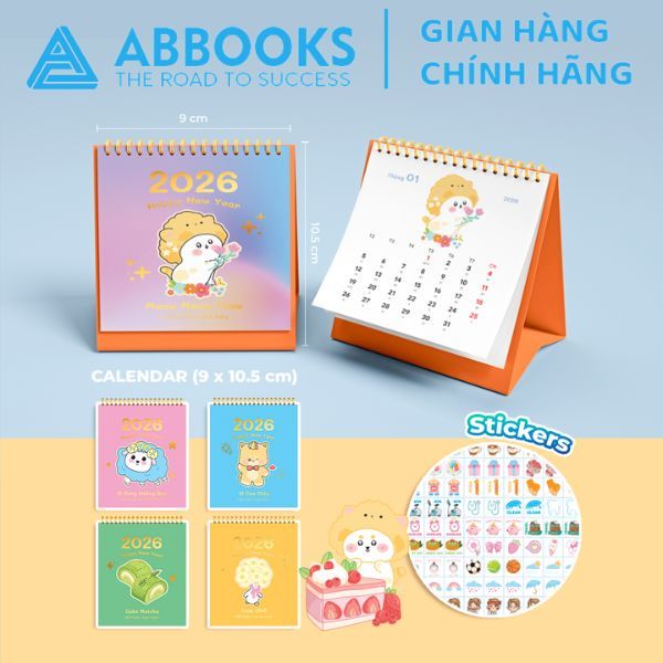 Lịch Để Bàn Mini 2026 – Meow Time, 12 Con Giáp, 12 Cung Hoàng Đạo, Duck Time, Cake Matcha Có Note Kèm Sticker Trang Trí Dễ Thương (9x10.5cm) – Bộ 5 Cuốn