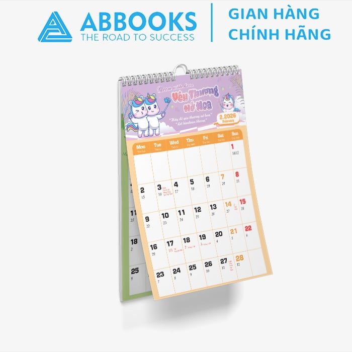 Lịch Treo Tường 2026 - Time Is A Gift - Thời Gian Là 1 Món Quà Chủ Đề Kỳ Lân Cầu Vồng Dễ Thương Kèm Sticker Trang Trí - ABBOOKS