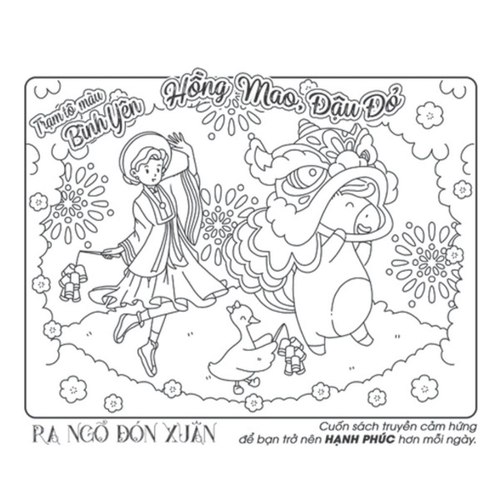 Sách Tô Màu Chữa Lành - Trạm Tô Màu Bình Yên - Hồng Mao, Đậu Đỏ – Ra Ngõ Đón Xuân - ABBOOKS