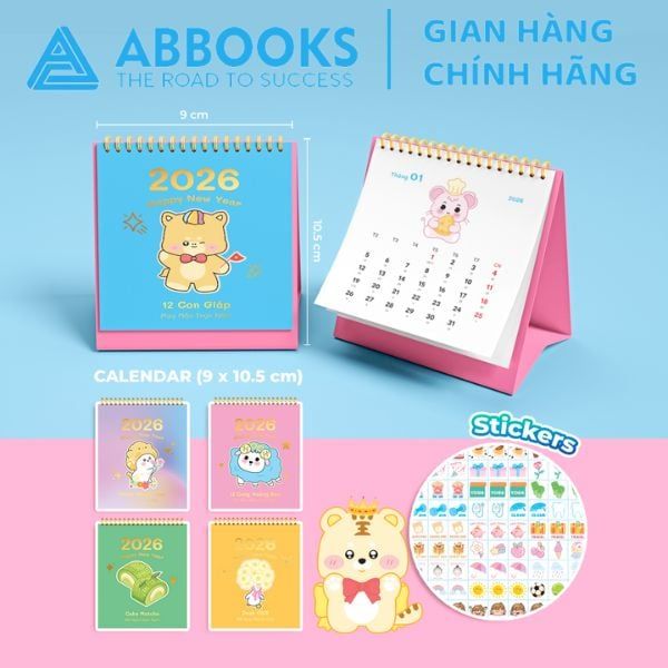Lịch Để Bàn Mini 2026 – Meow Time, 12 Con Giáp, 12 Cung Hoàng Đạo, Duck Time, Cake Matcha Có Note Kèm Sticker Trang Trí Dễ Thương (9x10.5cm) – Bộ 5 Cuốn