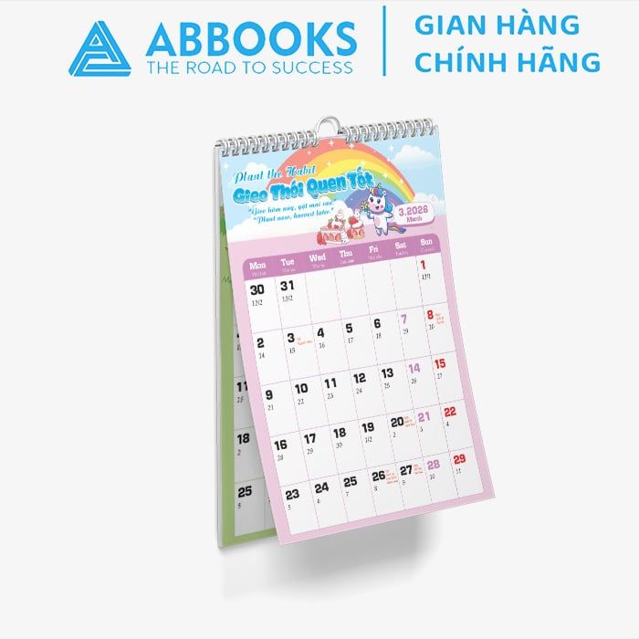 Lịch Treo Tường 2026 - Time Is A Gift - Thời Gian Là 1 Món Quà Chủ Đề Kỳ Lân Cầu Vồng Dễ Thương Kèm Sticker Trang Trí - ABBOOKS