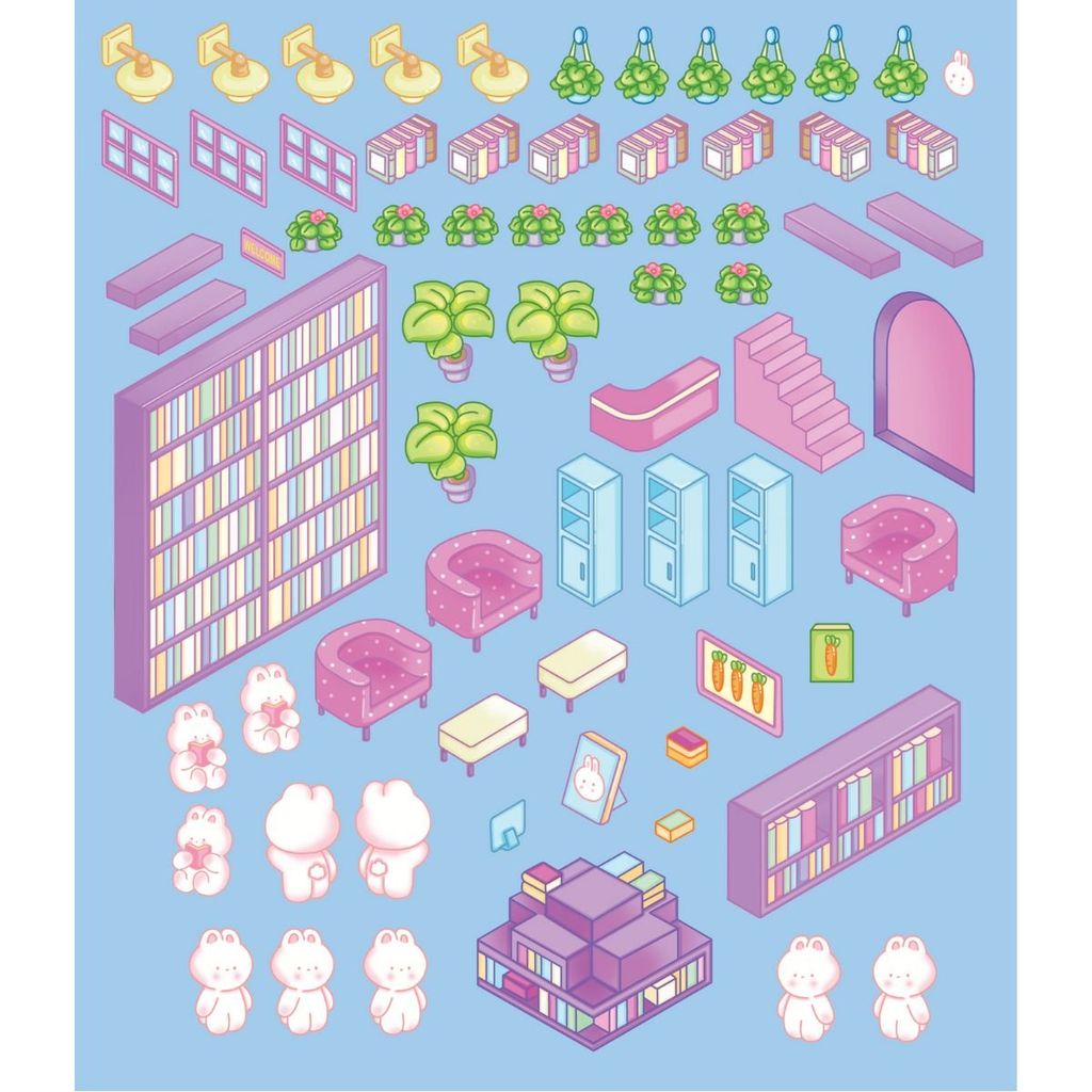 Stickers Bóc Dán 3D - Thư Viện Thỏ Trắng, Phố Cổ Hội An, Phòng Của Gấu Misa, Vườn Hoa Đà Lạt, Tiệm May Cô Ba Sài Gòn, Cổ Tích Tấm Cám
