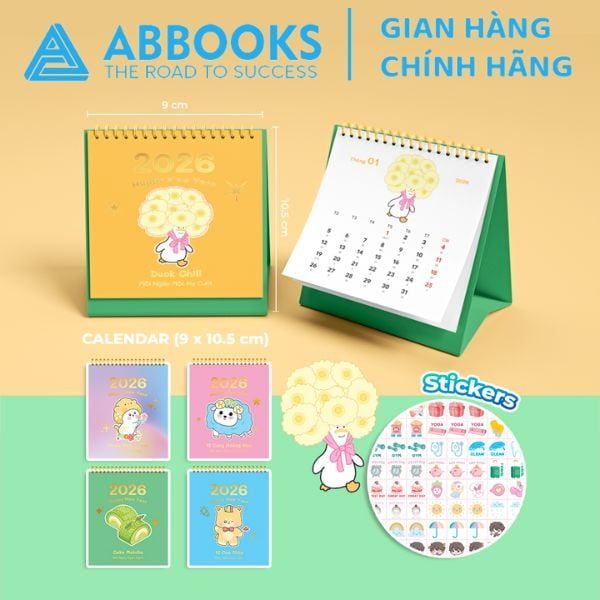 Lịch Để Bàn Mini 2026 – Meow Time, 12 Con Giáp, 12 Cung Hoàng Đạo, Duck Time, Cake Matcha Có Note Kèm Sticker Trang Trí Dễ Thương (9x10.5cm) – Bộ 5 Cuốn