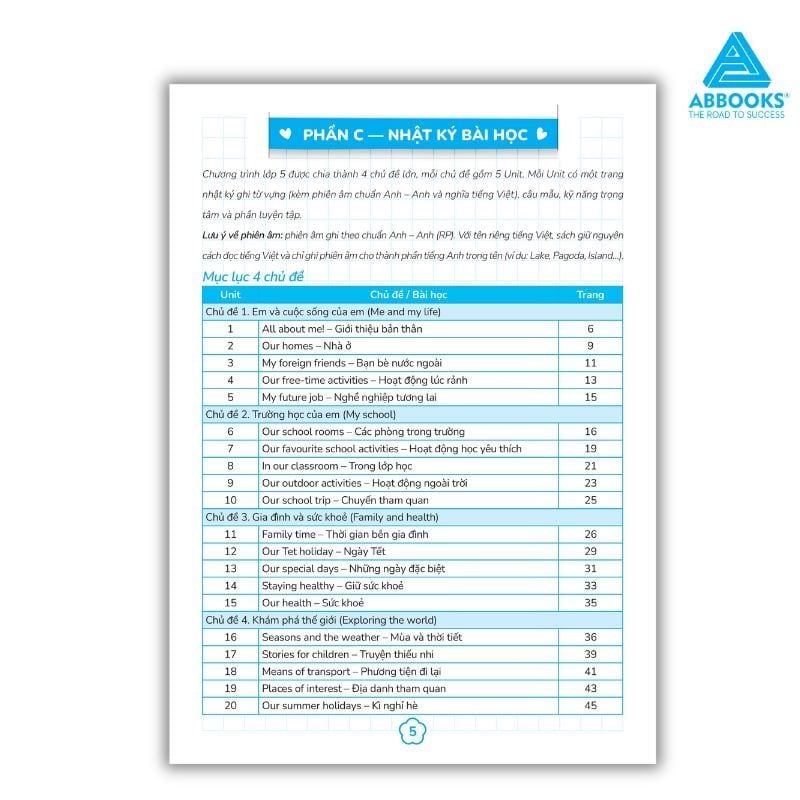 Sổ Theo Dõi Học Tập Tiếng Anh Lớp 5 Cho Bé Phối Hợp Phụ Huynh Giáo Viên ABBOOKS