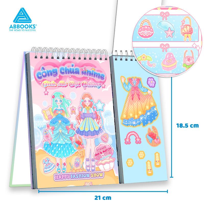Sách Sticker Bóc Dán Công Chúa Cho Bé 3-8 Tuổi Happy Fashion Show Giấc Mơ Đại Dương ABBOOKS