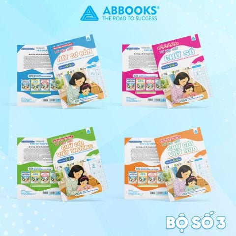 Bộ 4 Cuốn Vở Tập Viết Bé Chuẩn Bị Vào Lớp 1- Chữ Cái Viết Thường, Chữ Cái Viết Hoa, Chữ Số, Nét Cơ Bản - ABBOOKS