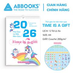 Lịch Treo Tường 2026 - Time Is A Gift - Thời Gian Là 1 Món Quà Chủ Đề Kỳ Lân Cầu Vồng Dễ Thương Kèm Sticker Trang Trí - ABBOOKS