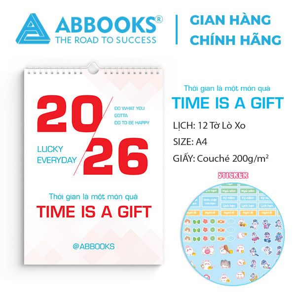 Lịch Treo Tường 2026 - Time Is A Gift - Thời Gian Là 1 Món Quà Chủ Đề Kỳ Lân Cầu Vồng Dễ Thương Kèm Sticker Trang Trí - ABBOOKS