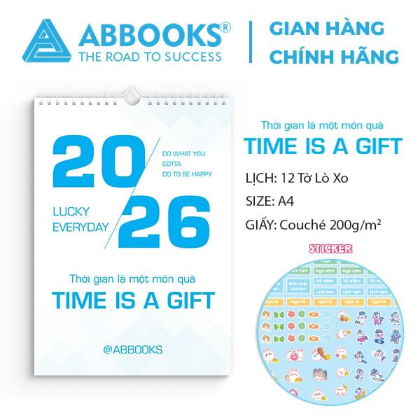 Lịch Treo Tường 2026 - Time Is A Gift - Thời Gian Là 1 Món Quà Chủ Đề Kỳ Lân Cầu Vồng Dễ Thương Kèm Sticker Trang Trí - ABBOOKS
