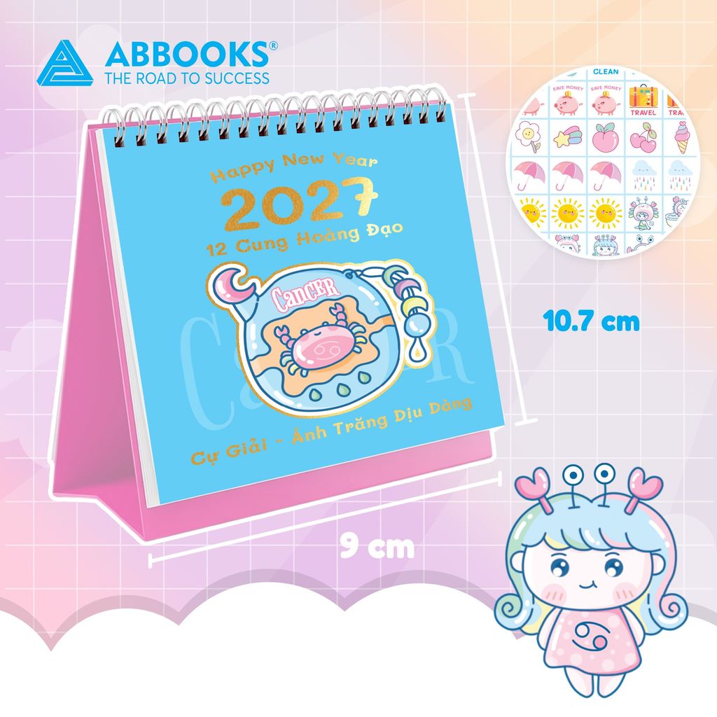 Lịch Để Bàn Mini 12 Cung Hoàng Đạo Năm 2027 - Có Note Kèm Sticker Trang Trí Dễ Thương (9x10.5cm) - ABBOOKS
