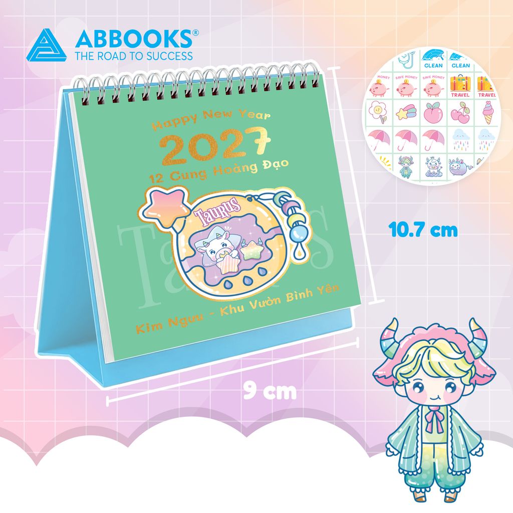 Lịch Để Bàn Mini 12 Cung Hoàng Đạo Năm 2027 - Có Note Kèm Sticker Trang Trí Dễ Thương (9x10.5cm) - ABBOOKS