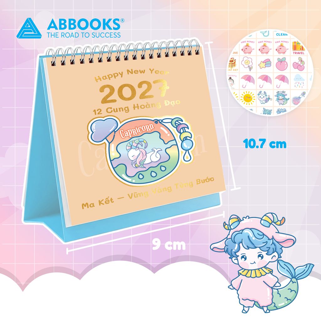 Lịch Để Bàn Mini 12 Cung Hoàng Đạo Năm 2027 - Có Note Kèm Sticker Trang Trí Dễ Thương (9x10.5cm) - ABBOOKS