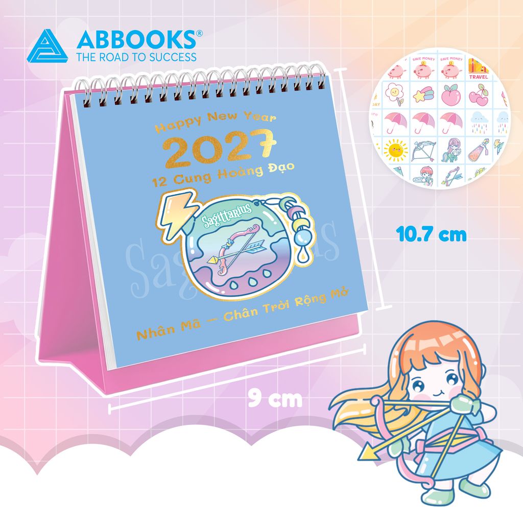 Lịch Để Bàn Mini 12 Cung Hoàng Đạo Năm 2027 - Có Note Kèm Sticker Trang Trí Dễ Thương (9x10.5cm) - ABBOOKS