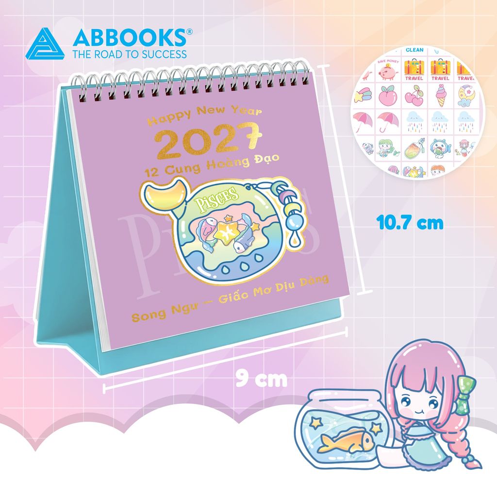 Lịch Để Bàn Mini 12 Cung Hoàng Đạo Năm 2027 - Có Note Kèm Sticker Trang Trí Dễ Thương (9x10.5cm) - ABBOOKS