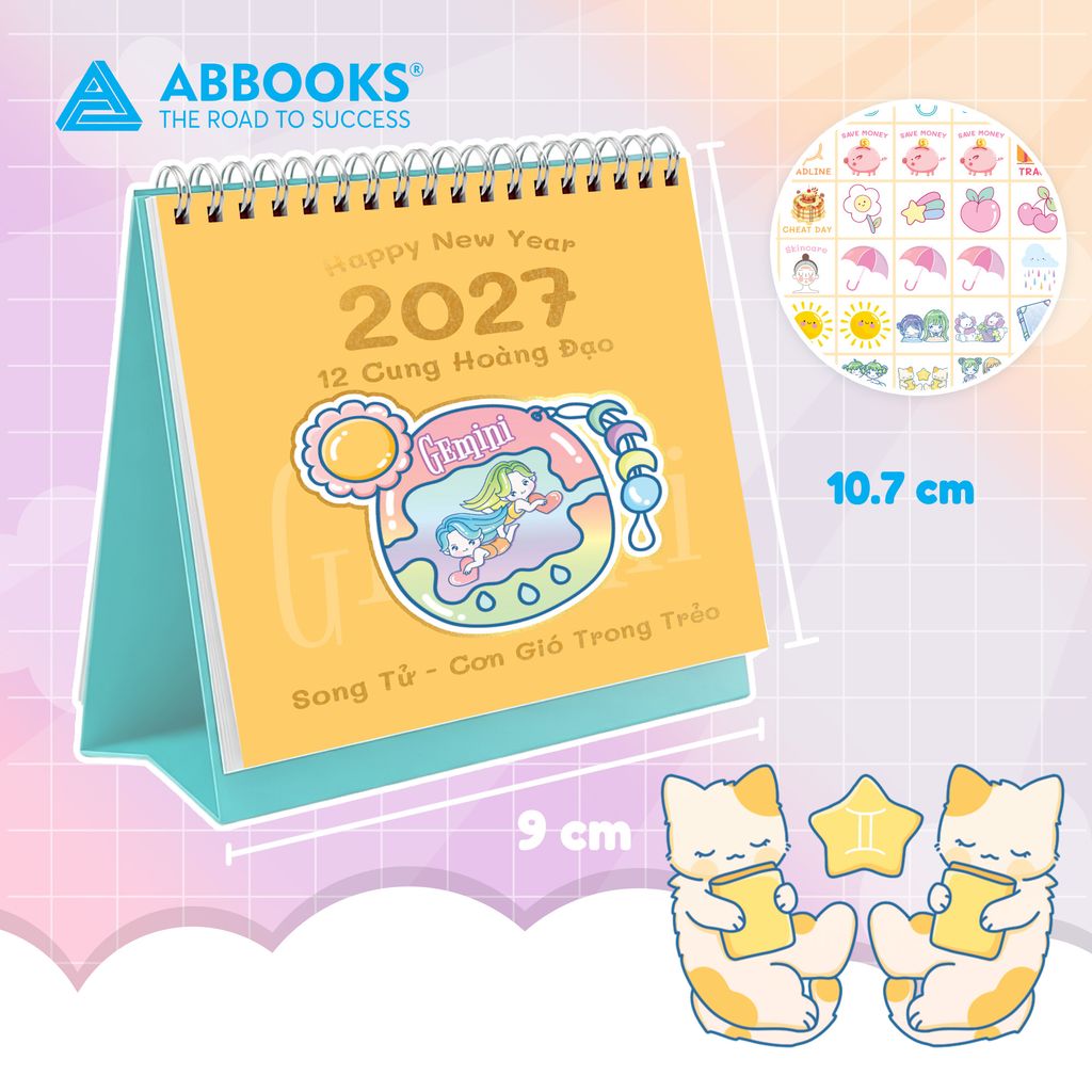 Lịch Để Bàn Mini 12 Cung Hoàng Đạo Năm 2027 - Có Note Kèm Sticker Trang Trí Dễ Thương (9x10.5cm) - ABBOOKS